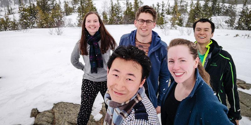 Five Global Manufacturing Management student's are out in the snow