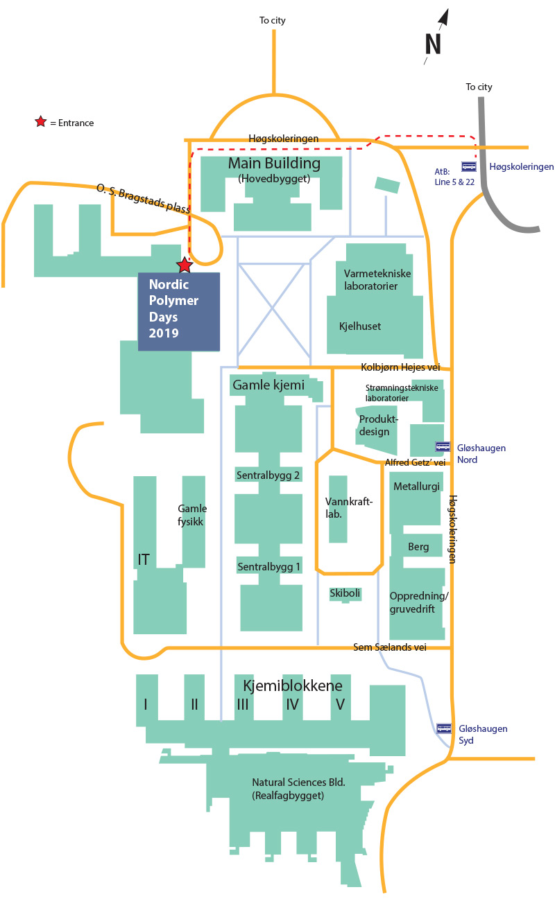 Map over NTNU campus Gloshaugen