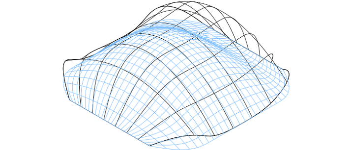Perspective view of a shell showing the influence of changing boundary condition on the funicular shape using the genetic algorithm approach. Illustration: NTNU/Marcin Luczkowski.