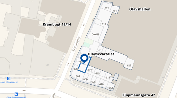Map showing Olavskvartalet, link to Mazemap
