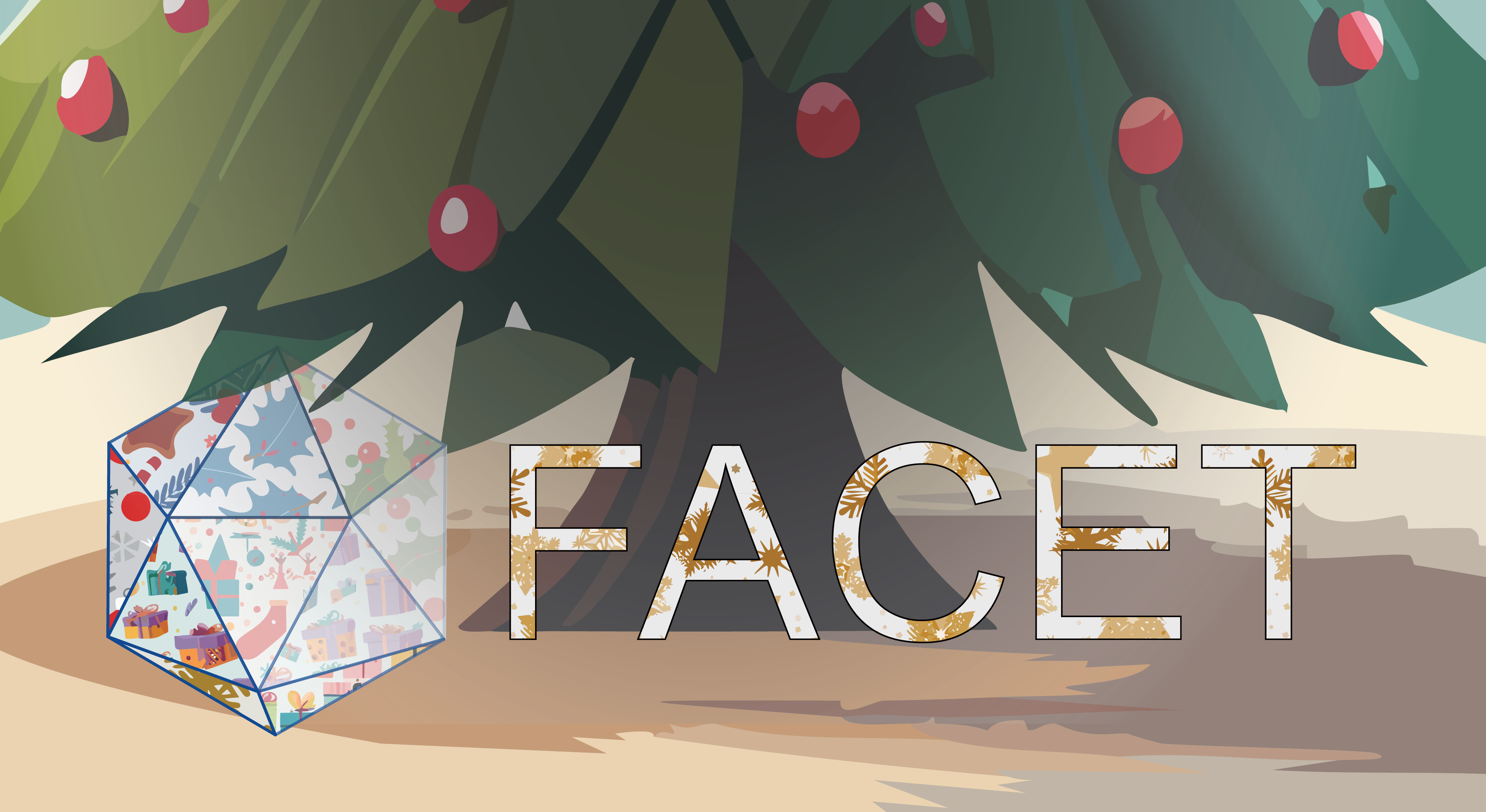 facet logo under a christmas tree
