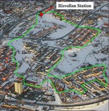 Kart over Risvollan urbanhydrologiske forskningsfelt