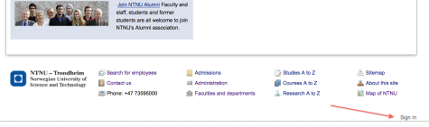 Bottom of NTNU.edu page showing log-in location