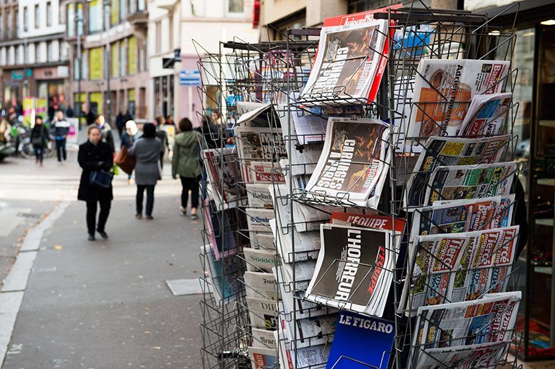 News stand in  Paris after Charlie Hebdo attacks. Photo by Hadrian / Shutterstock.com