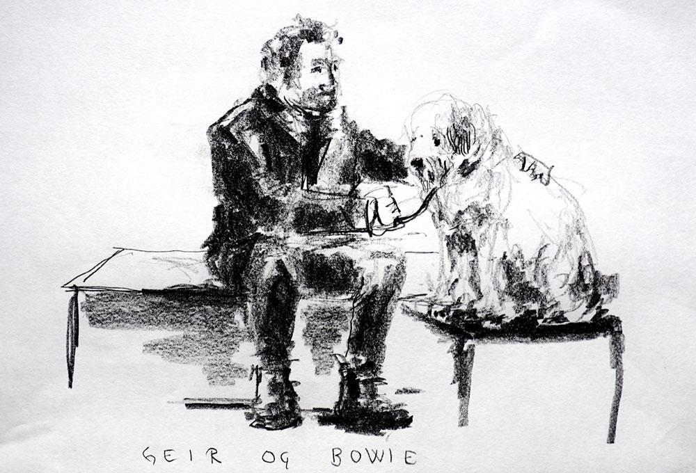 Drawing of man with dog
