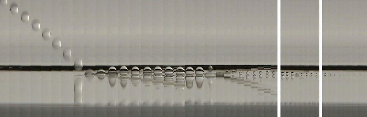 High speed video of water droplet falling through decane and coalescing