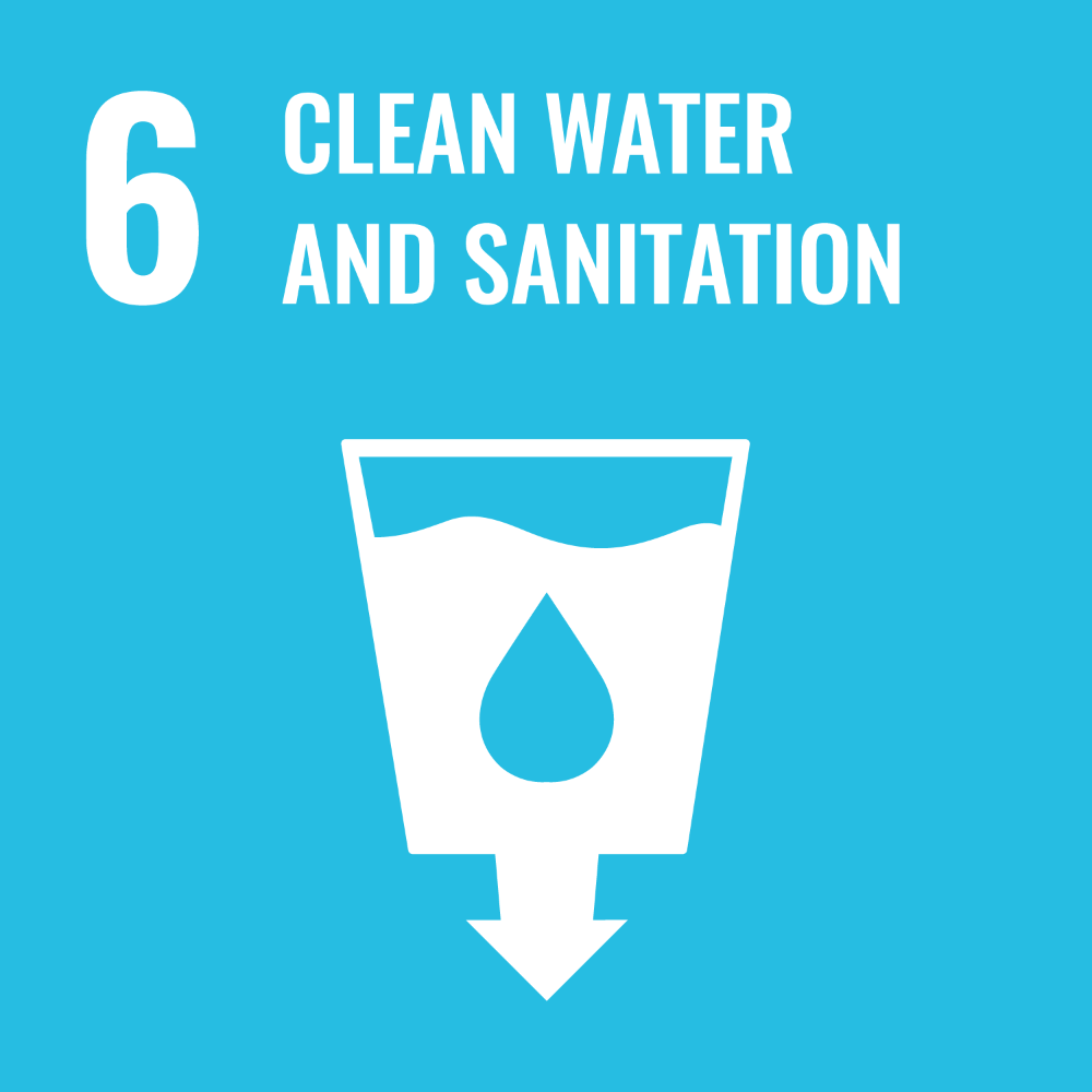 Icon - UN Sustainable Development Goal 6 - Clean water and sanitation. Link to Sustainable Development goal 6.