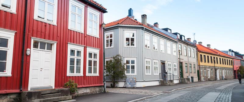Houses and a street in Trondheim