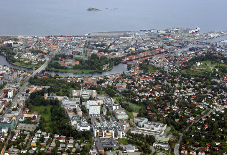 Aerial view of Trondheim and Gloshaugen Campus, NTNU
