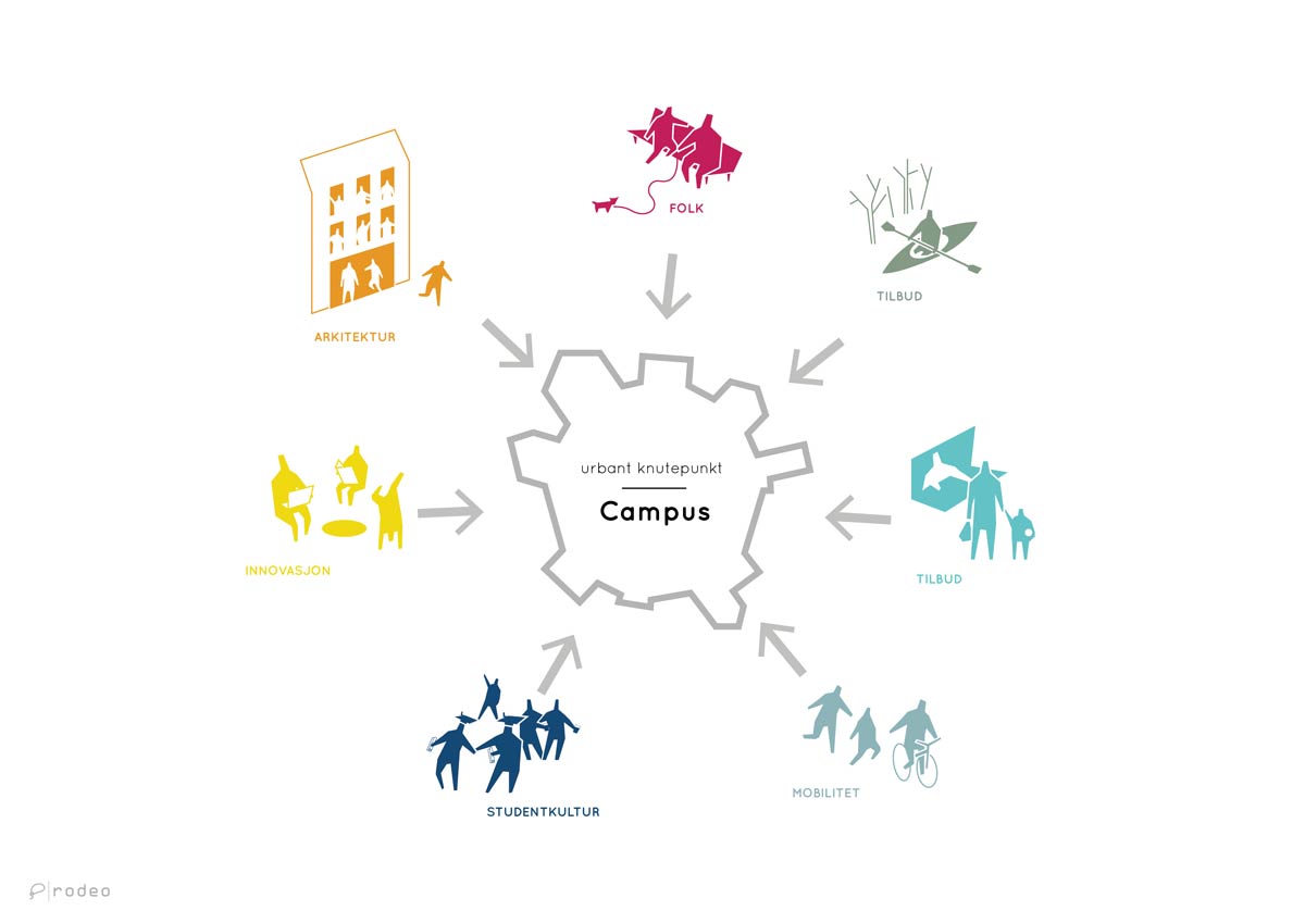 Illustration of campus in Ålesund as a power center and a hub. Rodeo architects