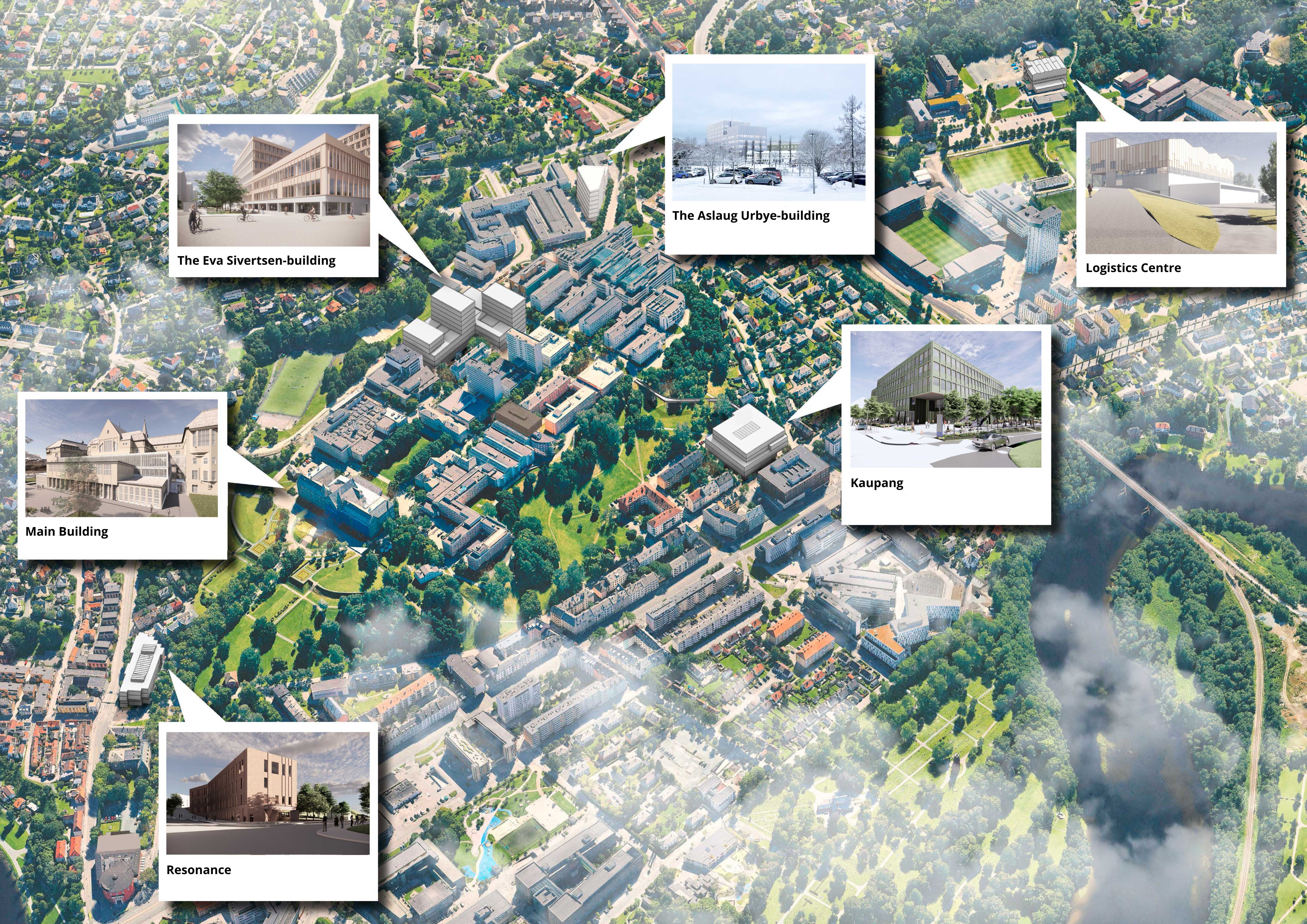 The illustration shows the location of the buildings