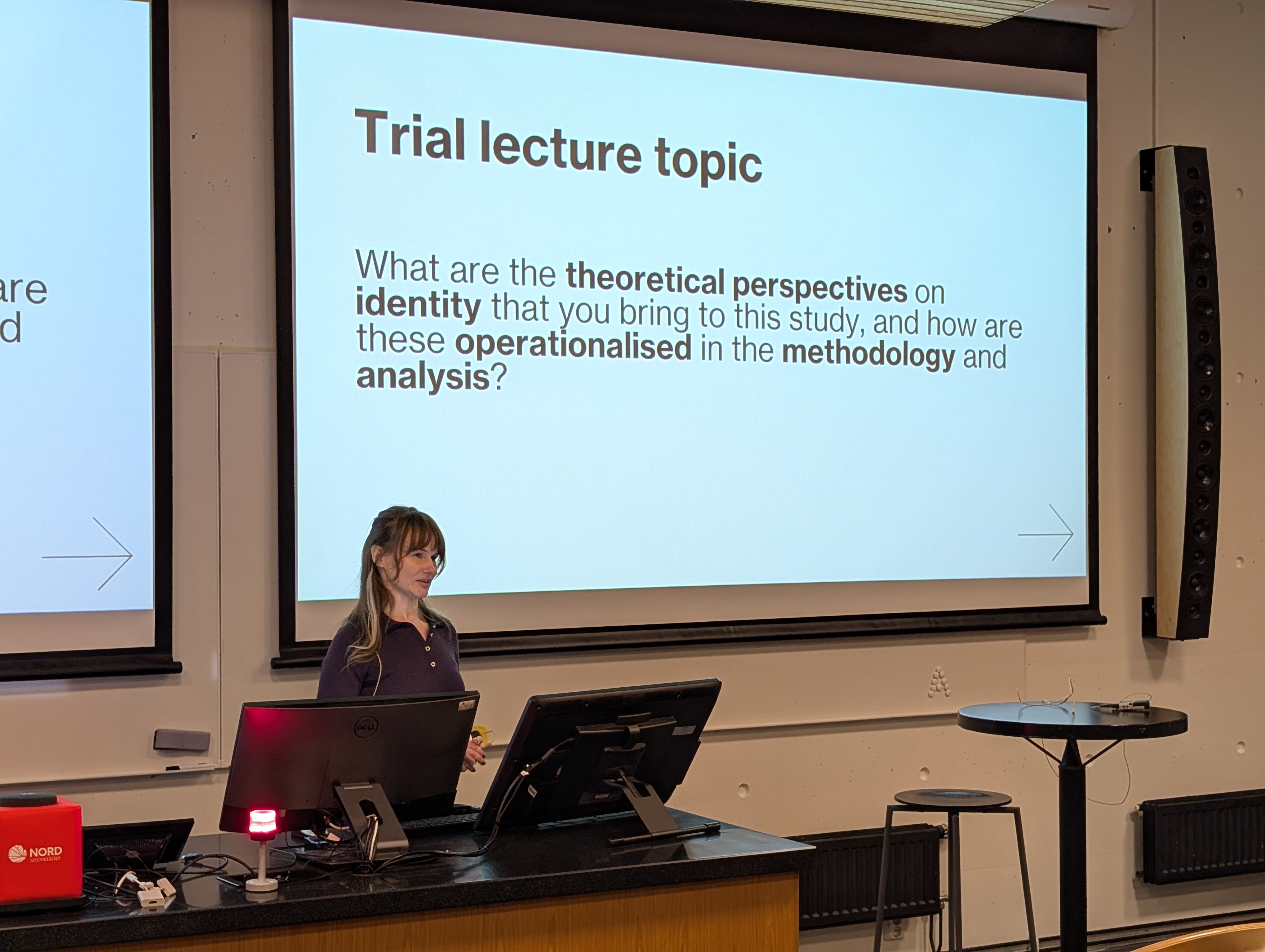 Justyna Szynkiewicz giving her trial lecture at Nord University.