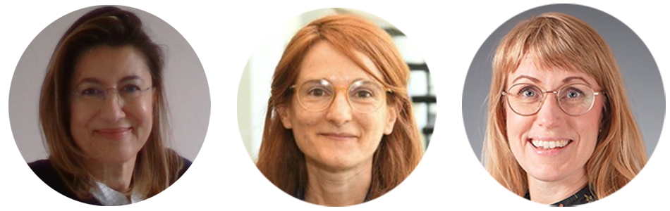 Three separate portrait images of adult individuals, shown in circular frames against a neutral background. photo