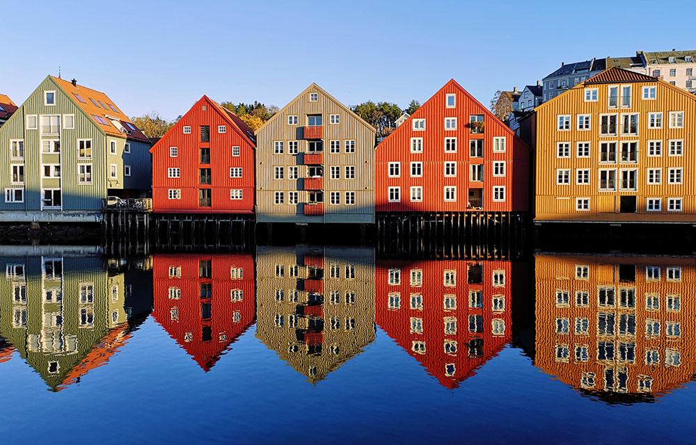 Old wharves by Nidelven river in Trondheim
