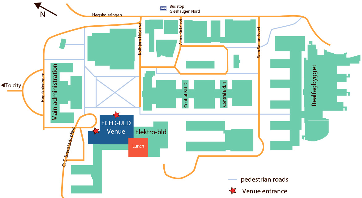 Gloeshaugen Campus, NTNU showing ECED venue at the Elektro Building