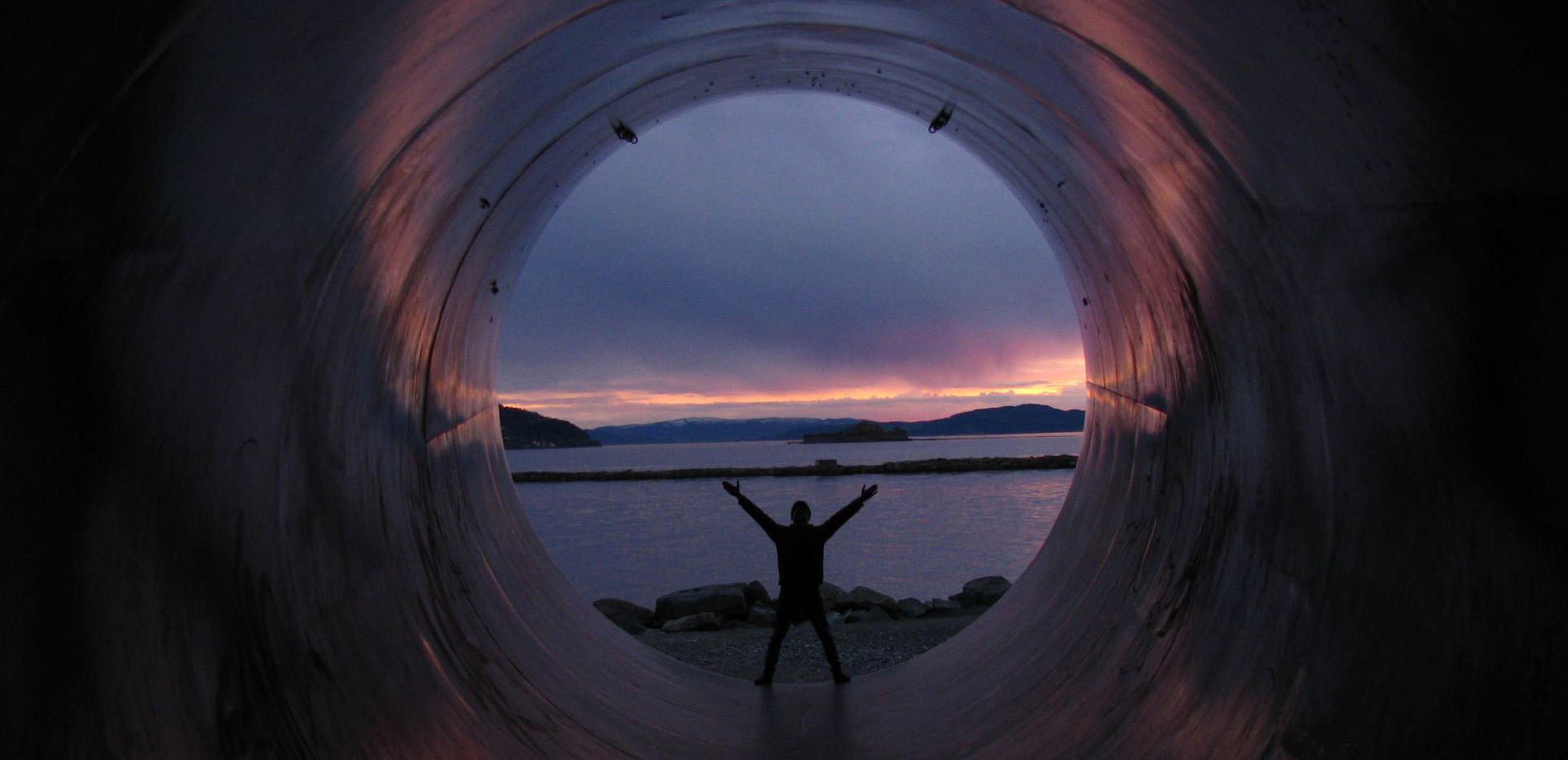 A giant horn made by NTNU facing the fjord