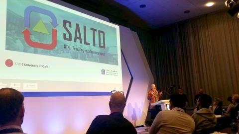 Robin Støckert presenting MCT and Salto at AVIXA conference. Photo