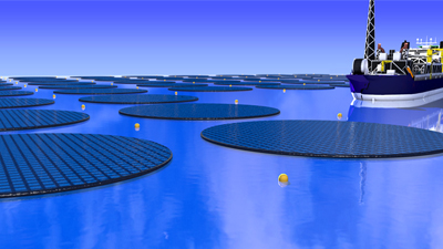 Floating solar islands, illustration Kasper Pindsle, pinkas.no