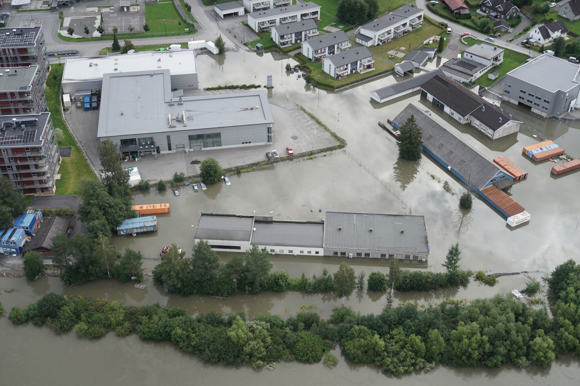 A bird-view picture from Hønefoss after heavy rain