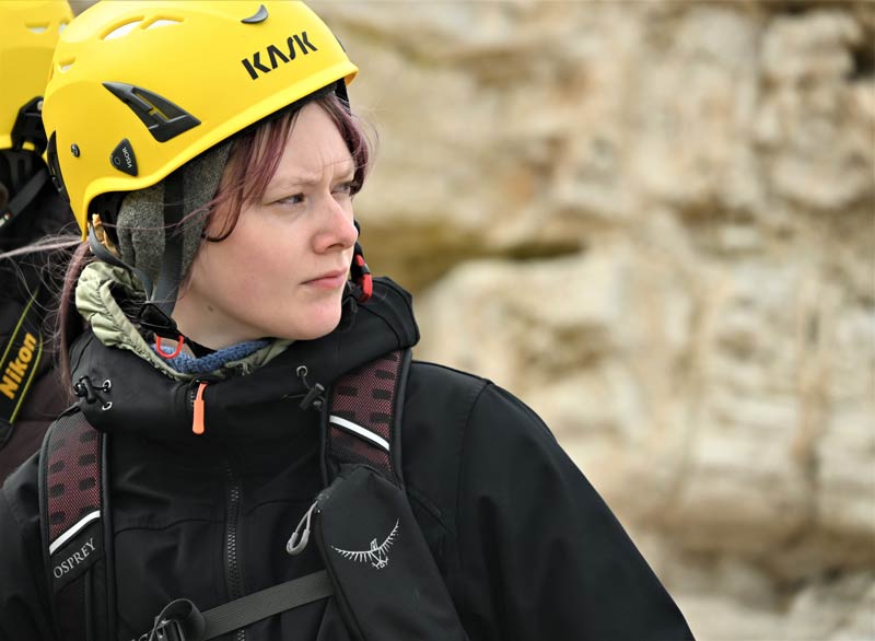 Researcher with helmet
