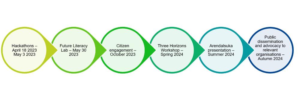 Graphic illustration with the timeline for the health pilot
