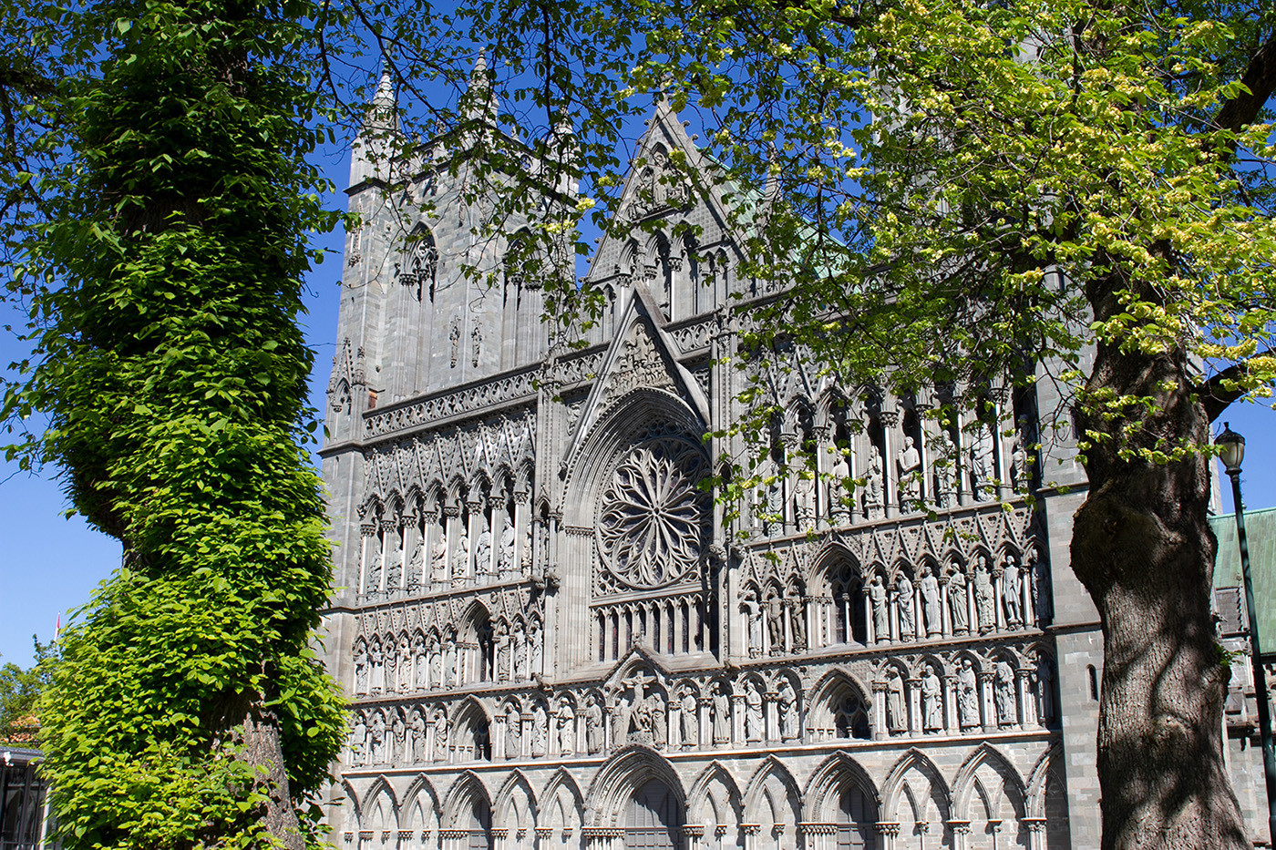 Nidaros Cathedral exterior showing the ornate west wall