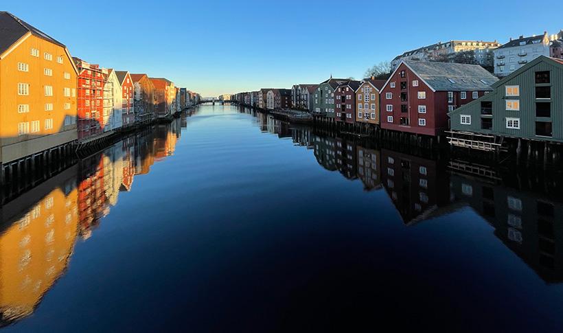 Nidelva river running through Trondheim City