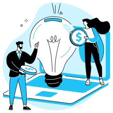 Illustration: light bulb, a man and a lady