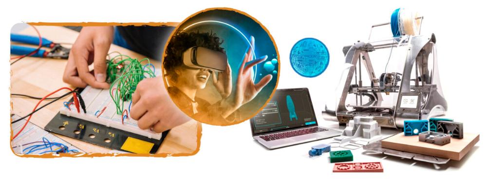 Photocollage: hands with cables, face with 3D glasses