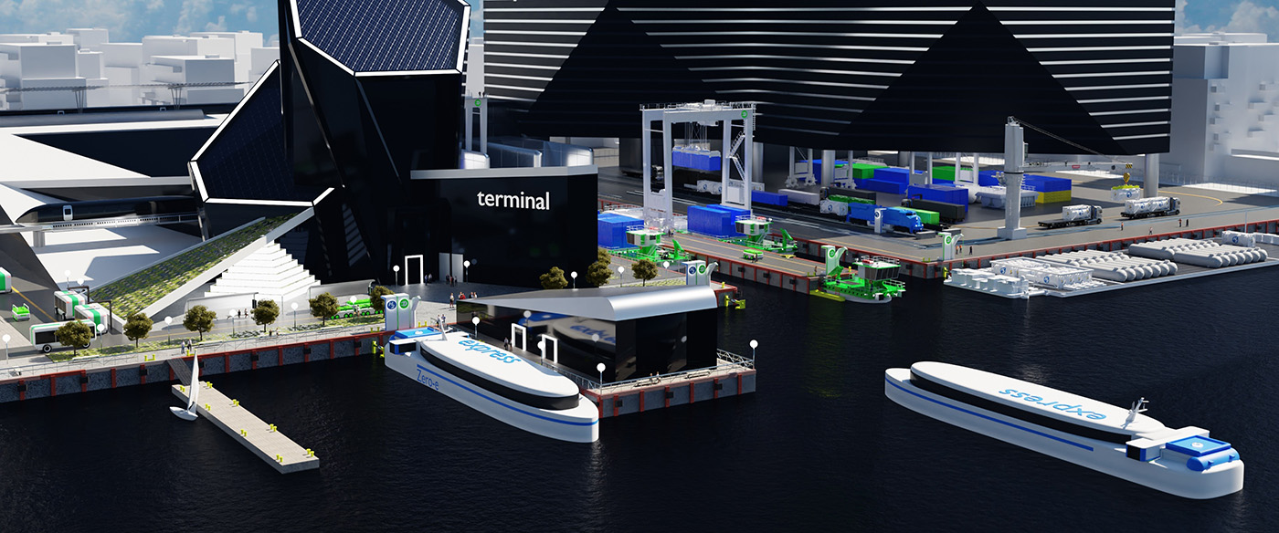 Illustration: Zero emission vessels docking at terminal