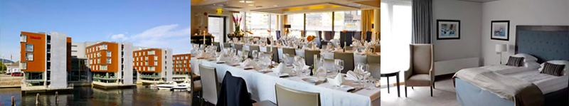 Photos of Scandic Nidelven: Exterior hotel building, dining room and sample hotel room.