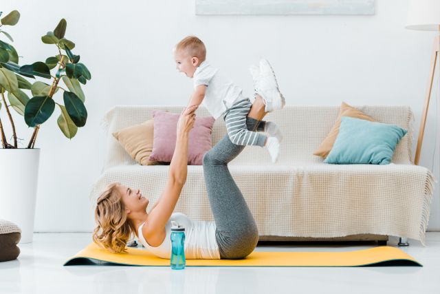 Mom exercising with baby