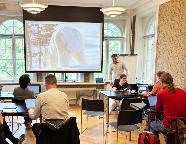Workshop with image of a polar bear on big screen