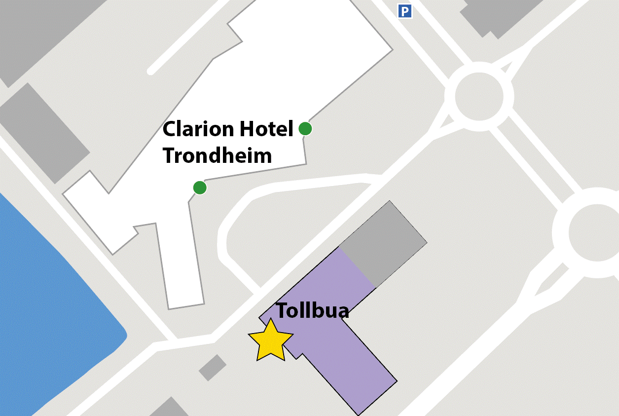 map showing Tollbua across the street from Clarion Hotel Trondheim