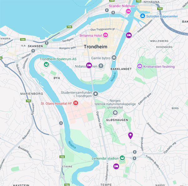 illustrative map showing Trondheim