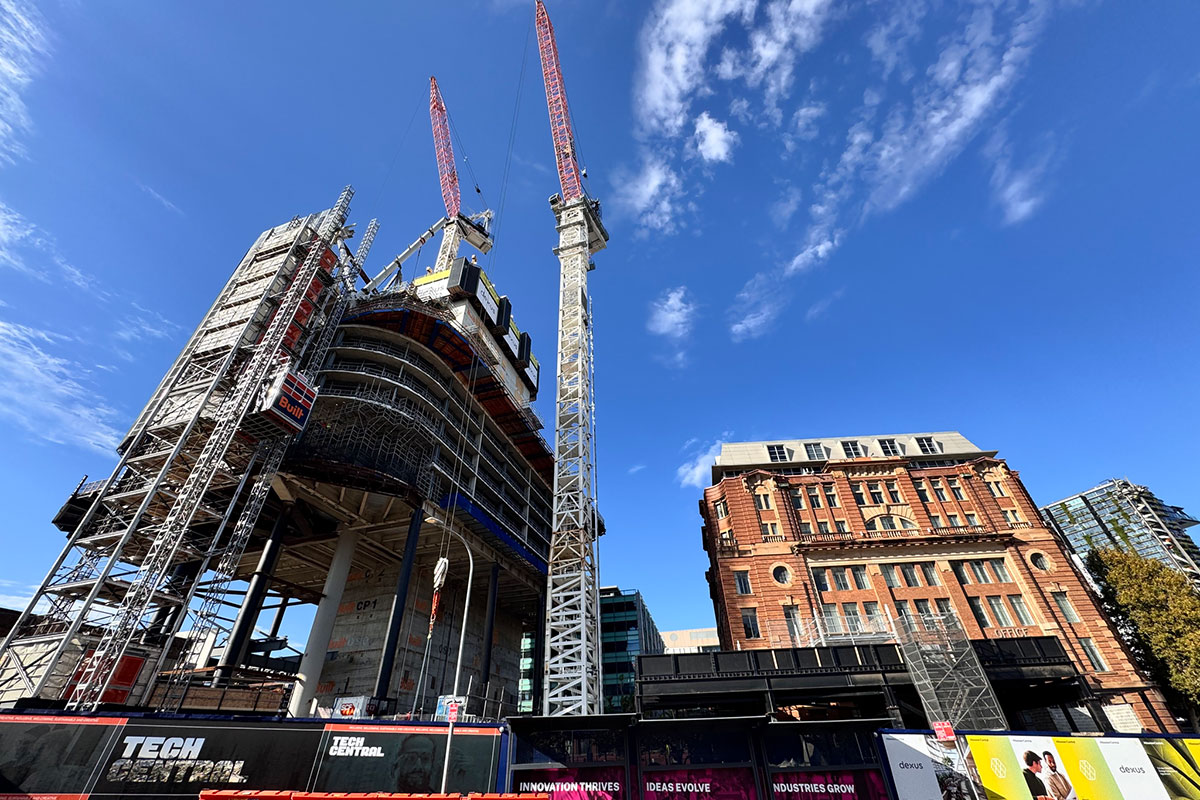 Construction of the 'World’s tallest hybrid timber tower to house Atlassian HQ in Sydney- Photo: Katherine Butcher