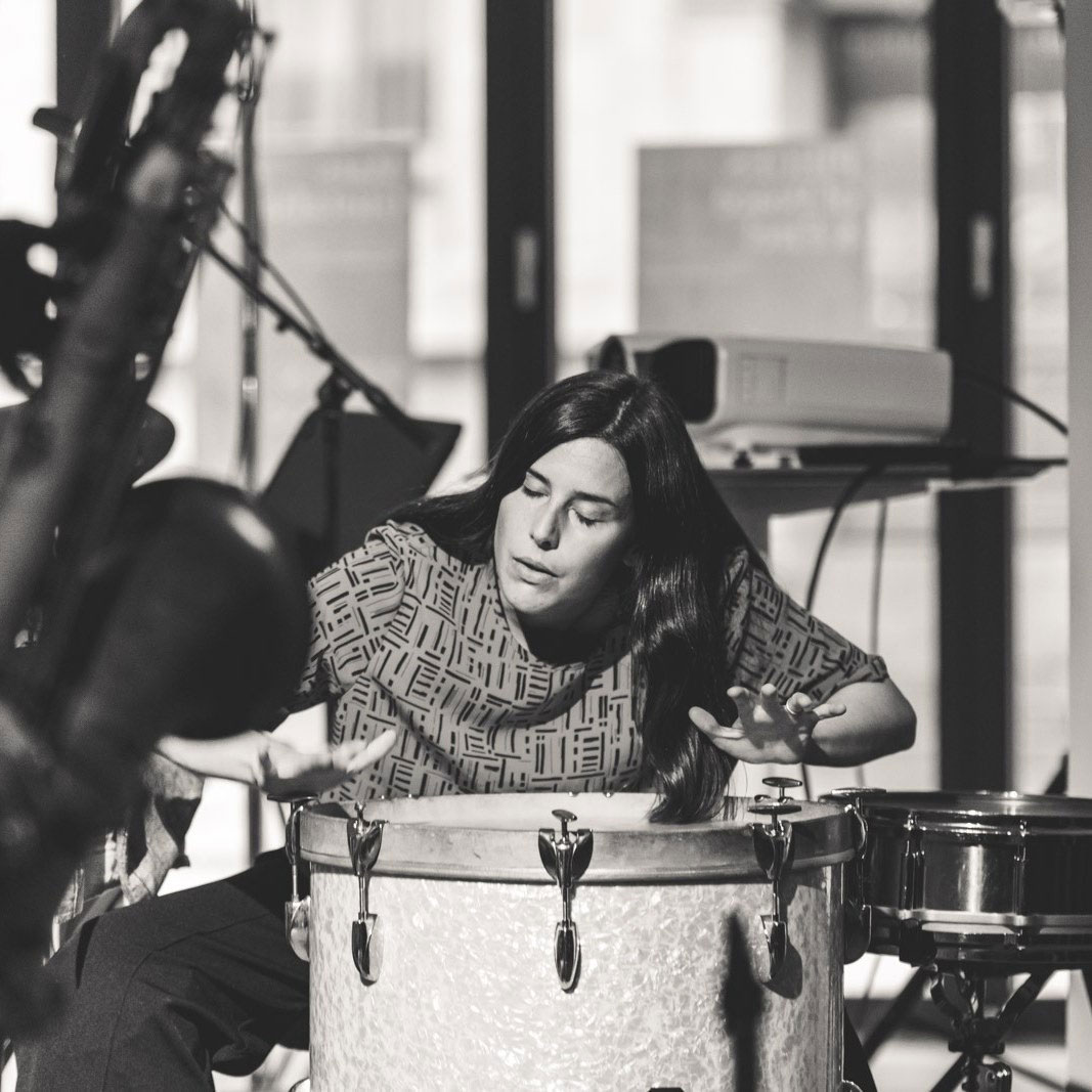 Rolfsson playing the bass drum. Photo