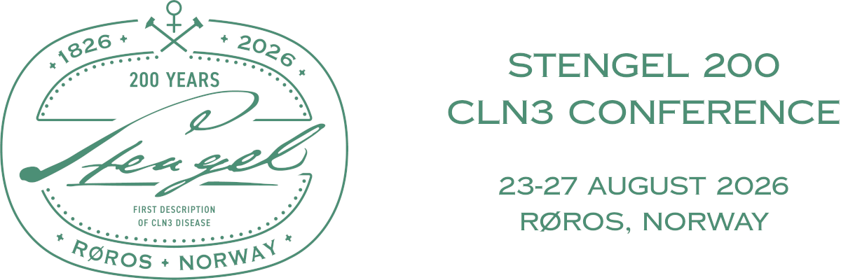 ​Conference banner. Left side: A logo commemorating 200 years since the first description of CLN3 disease by Stengel. Right side: Conference details — "Stengel 200 CLN3 Conference", 23–27 August 2026, Røros, Norway.