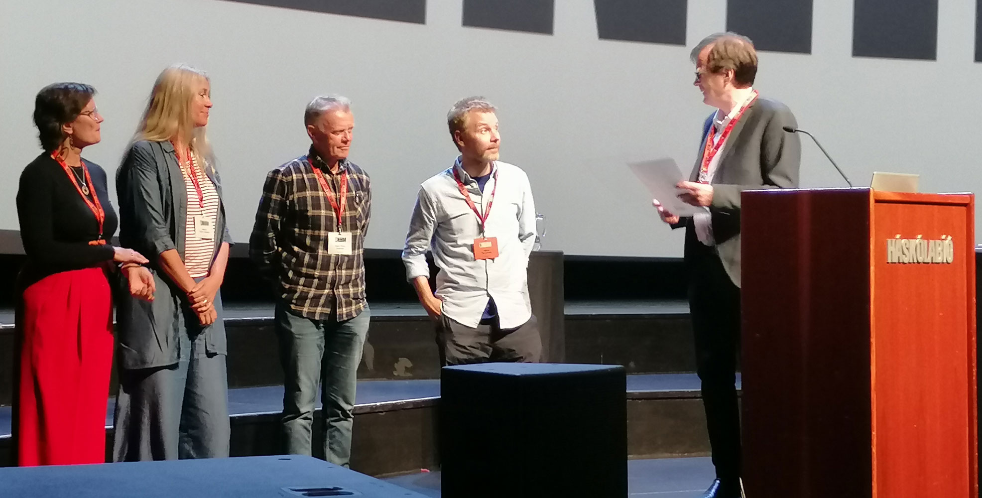 Four book award winners on stage