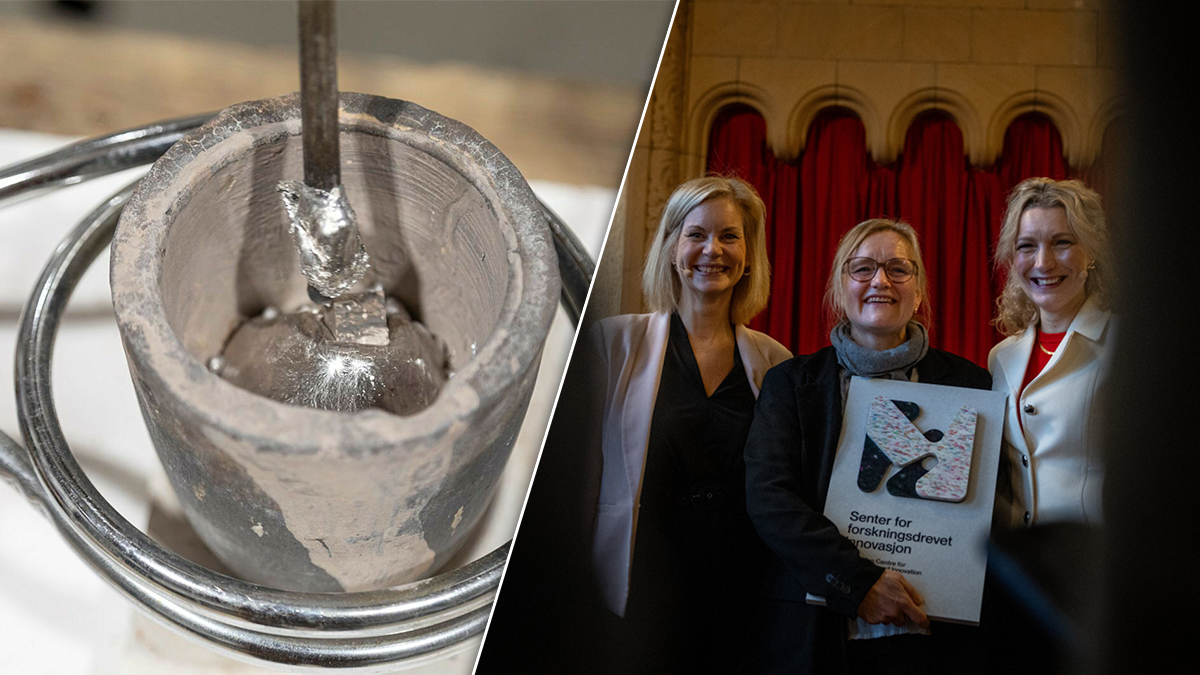 Vil utnytte resirkulert aluminium bedre. Senterleder Randi Holmestad mottok SFI-tildelingen fra statsrådene Sigrun Aasland og Karianne Tung. (Foto: SINTEF/Thor Nielsen, Aleksander Båtnes/NTNU)