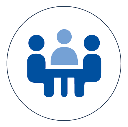 Three people at a table. Icon