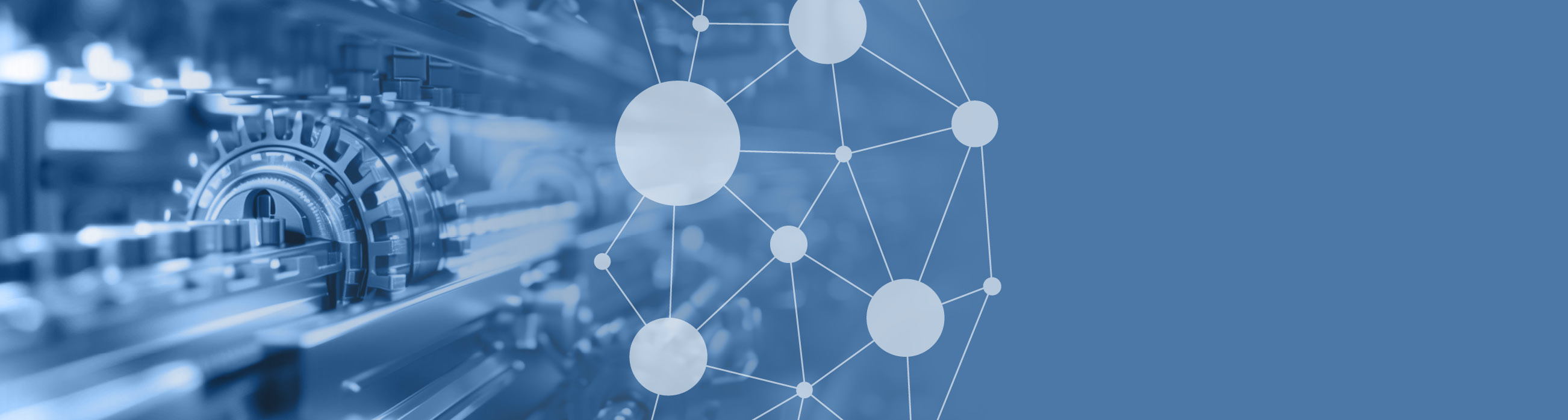 Banner with a blue background a spinning wheel and network