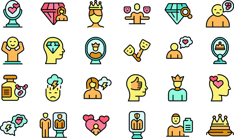 Icons with figures and objects