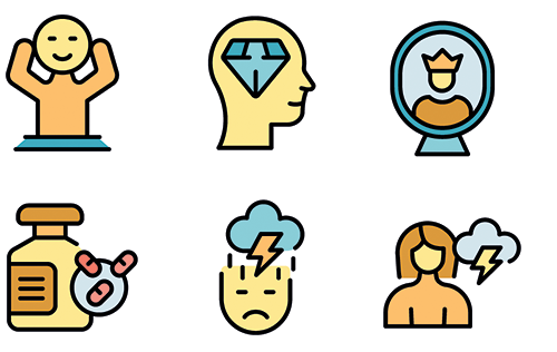 Icons with figures and objects