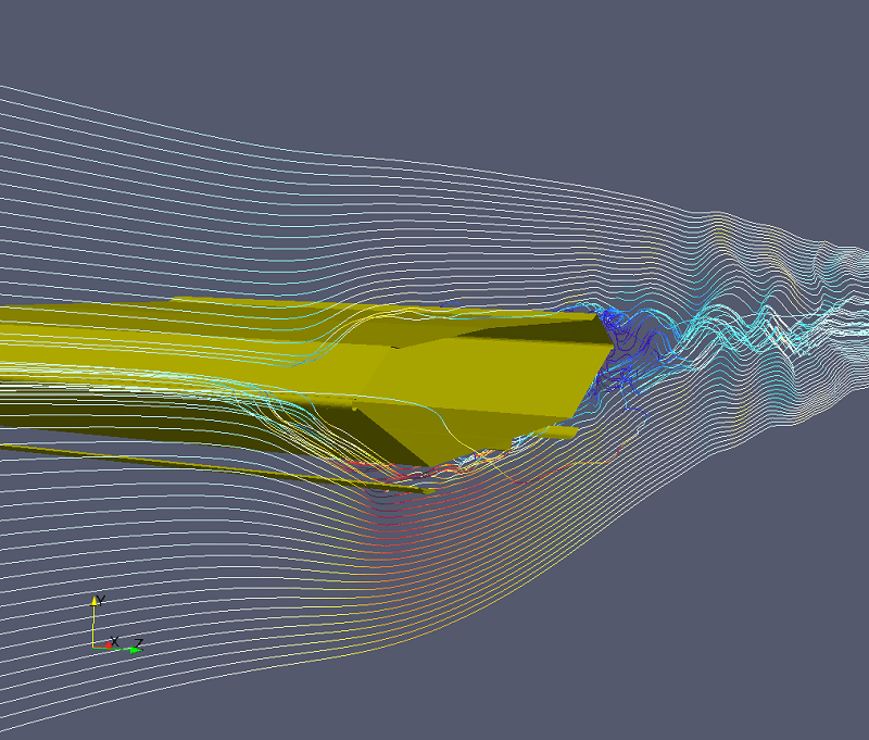 Numerically computed streamlines of the Hardanger bridge. Model and illustration by NTNU/Tore Andreas Helgedagsrud.
