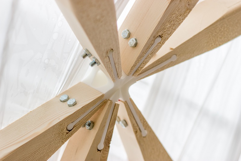 Close up of one of the unique joints in the PrintShell structure. Photo by Sophie Labonnote.