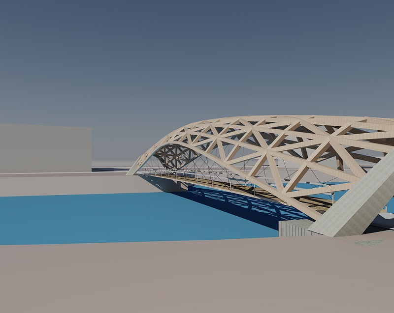 Digital Structural Conceptual Bridge Design for the Wiesen location. Illustration by NTNU/John Mork, Marcin Luczkowski and Steinar Dyvik.