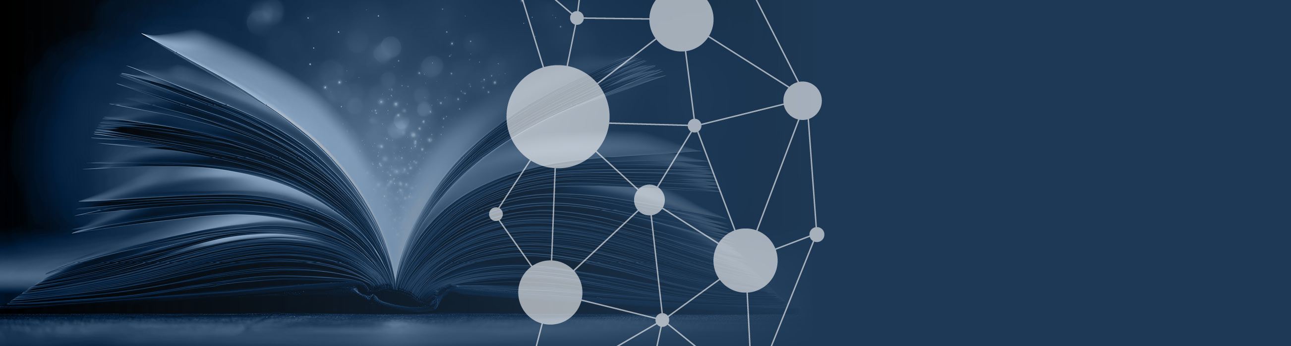 Opened book in blue tones. Banner