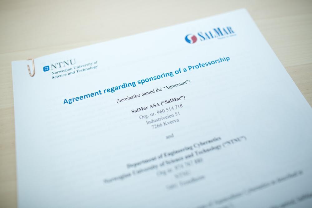 Agreement on paper with paperclip, regarding sponsored professorship