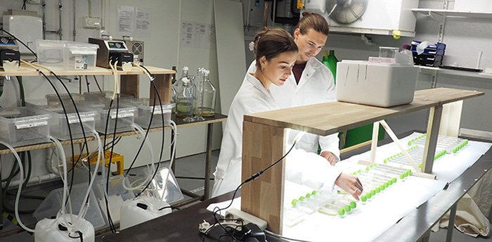 Two students in a laboratorium